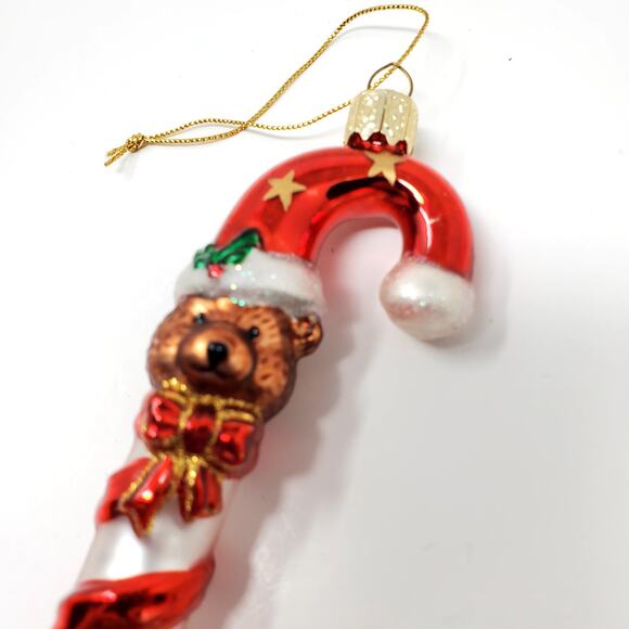 Vintage Glass Candy Cane with Red Bow Christmas Ornament 5" Excellent Condition - Picture 5 of 9